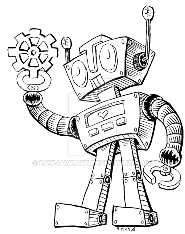 600x759 Robot Ink Drawing Lineart By Rawjawbone