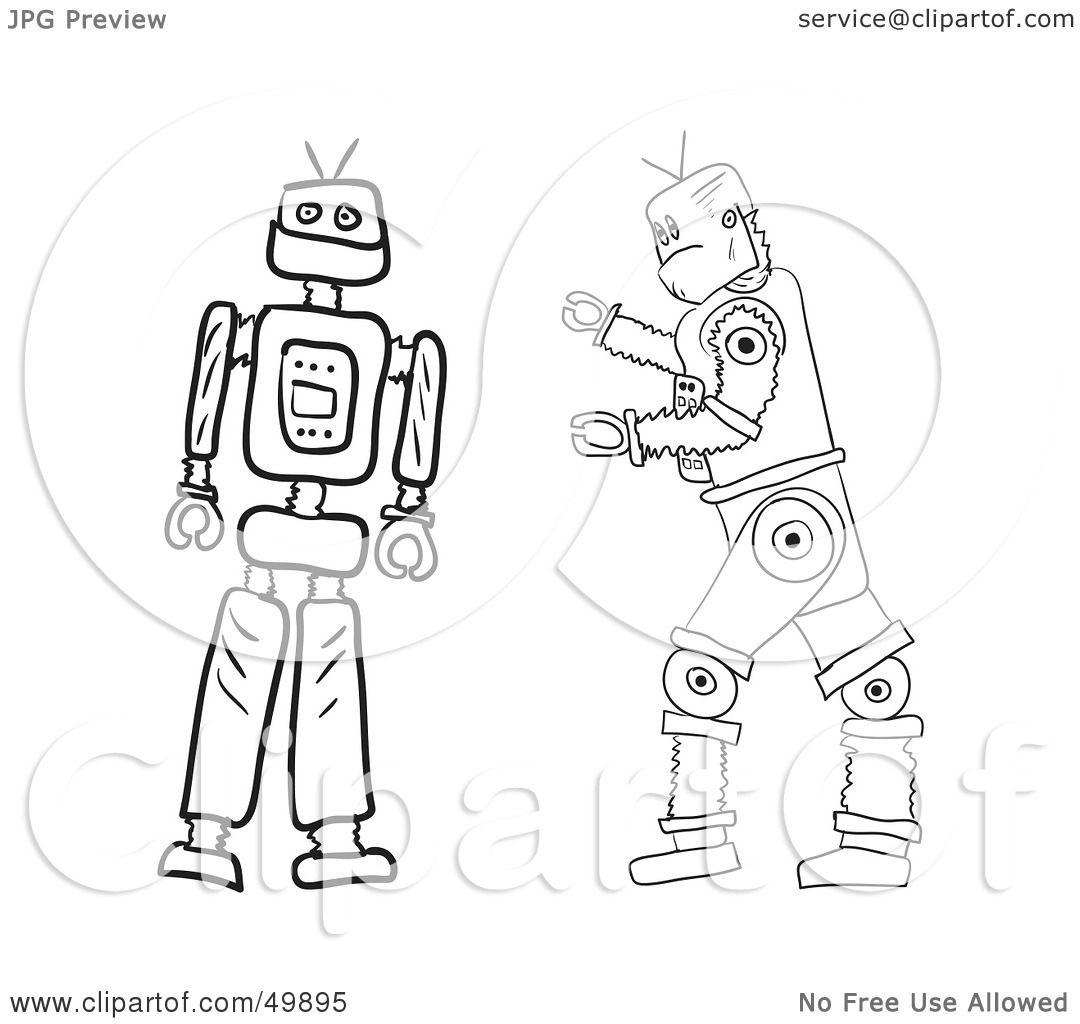 1080x1024 Royalty Free (Rf) Clipart Illustration Of Two Robot Drawings By
