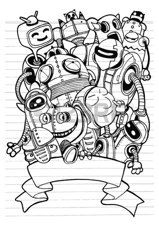 318x450 Hand Drawn Vector Illustration Of Doodle Robot Element