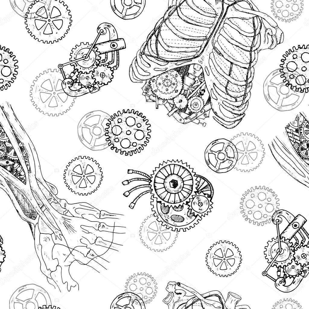 1024x1024 Seamless Pattern With Robot Hand, Chest Stock Vector Samiramay