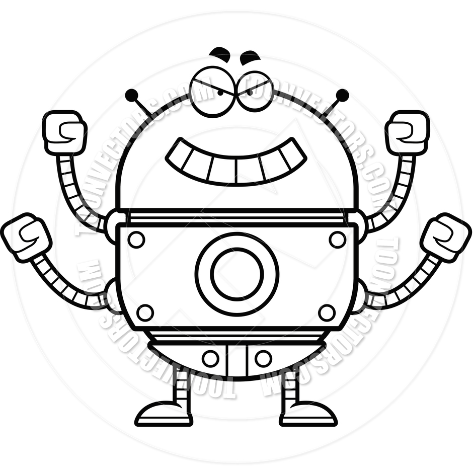 940x940 Evil Robot (Black And White Line Art) By Cory Thoman Toon