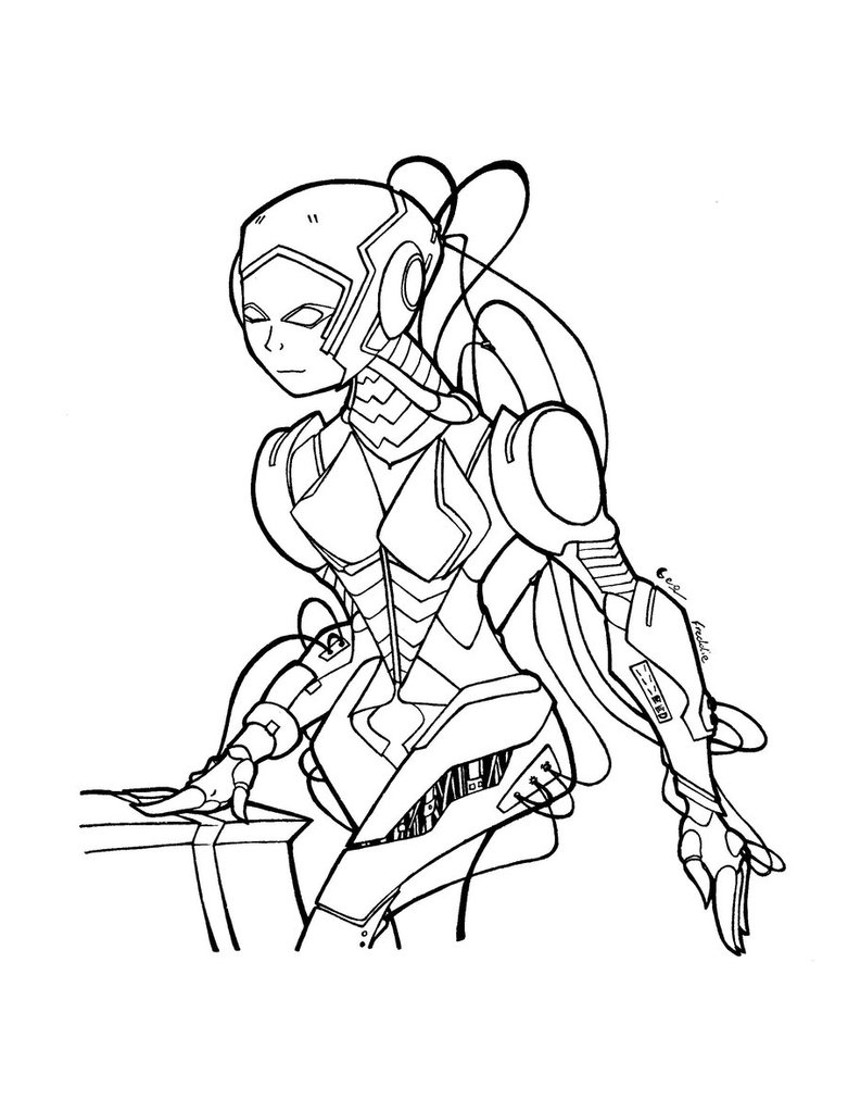 781x1023 Robot Girl Line Art By Justicity Comics