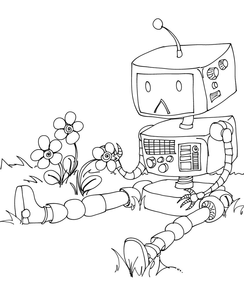 832x960 Sad Robot Line Art By Stickyriceplatter