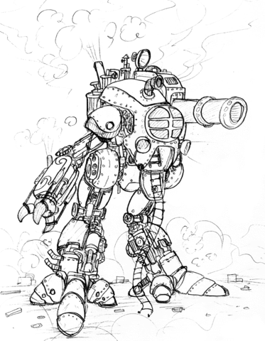 373x480 Steampunk Giant Robot With A Big Cannon Coloring Page Free
