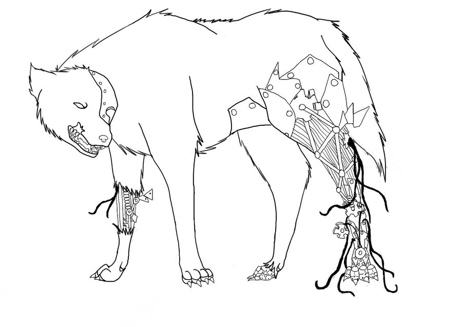 900x637 Robotic Wolf Lineart By Faustina13