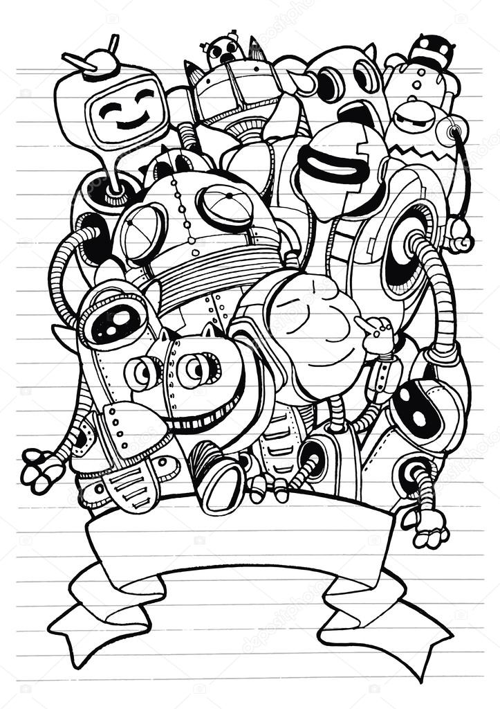 723x1024 Hand Drawn Vector Illustration Of Doodle Robot Element Stock