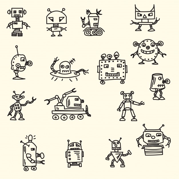 626x626 Hand Drawn Robots Vector Free Download