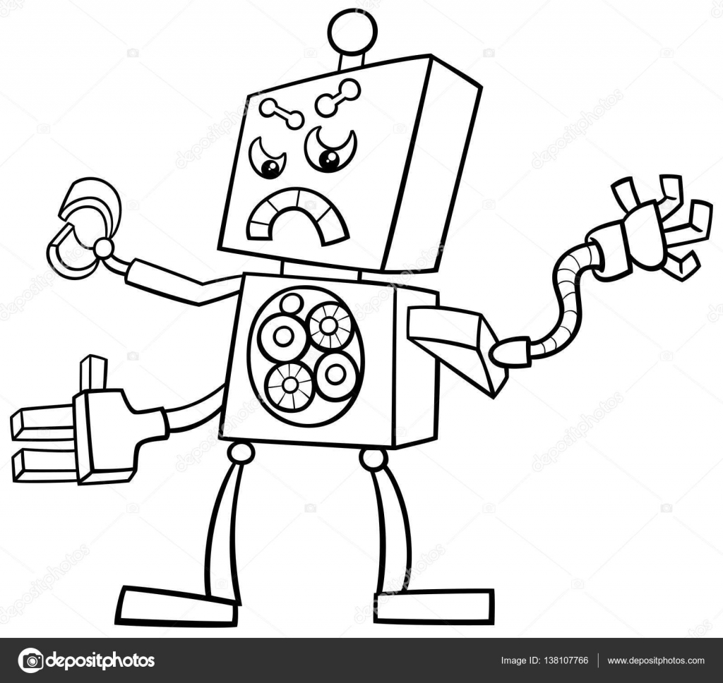 1024x968 Cartoon Robot Coloring Page Stock Vector Izakowski