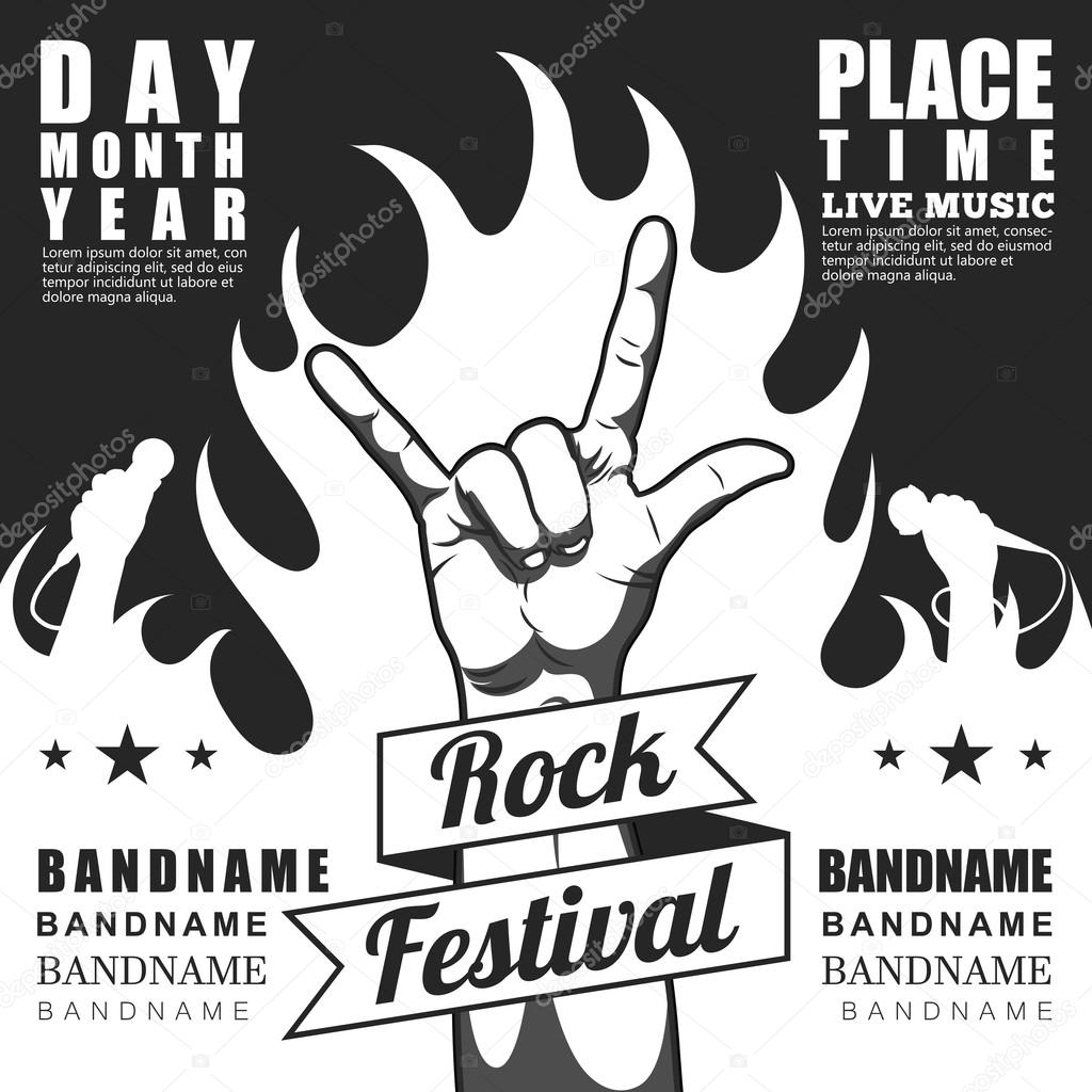 1024x1024 Black White Rock Festival Poster, With Rock N Roll Sign