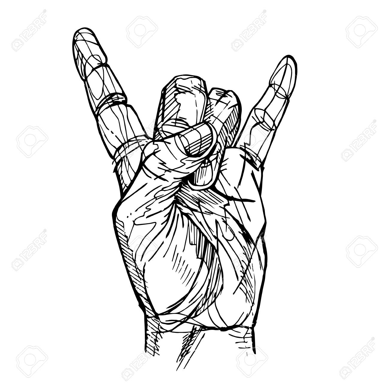 1300x1300 Rock Roll Hand Sign Sketch Royalty Free Cliparts, Vectors,