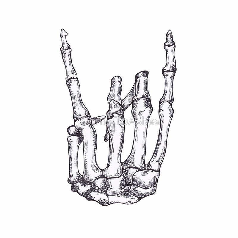 800x800 Rock On Skeleton Hand Metal Prints By Bonestoashes Redbubble