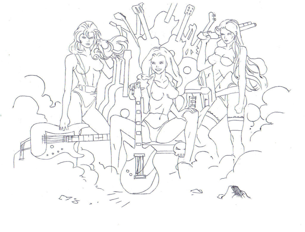 1024x780 Girls Rock Band Drawing (Inked 150dpi) By Electronicdave