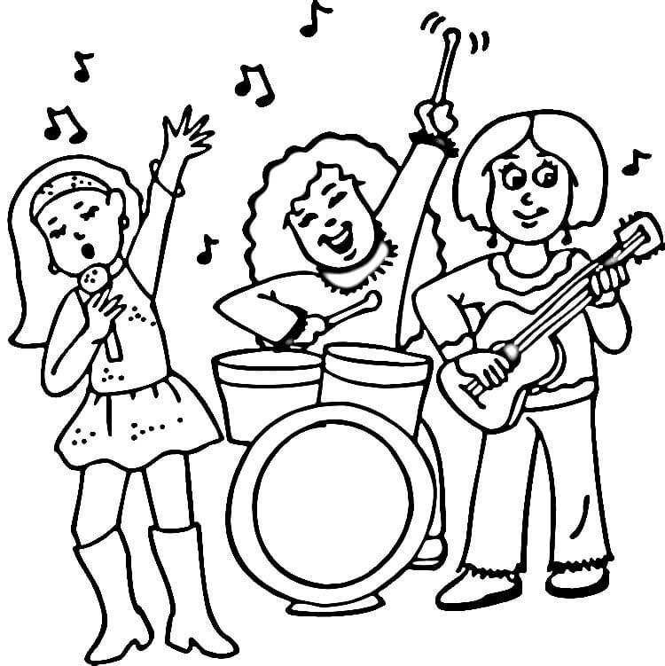 750x751 Concert Of Rock Band Musical Intrument Coloring Page