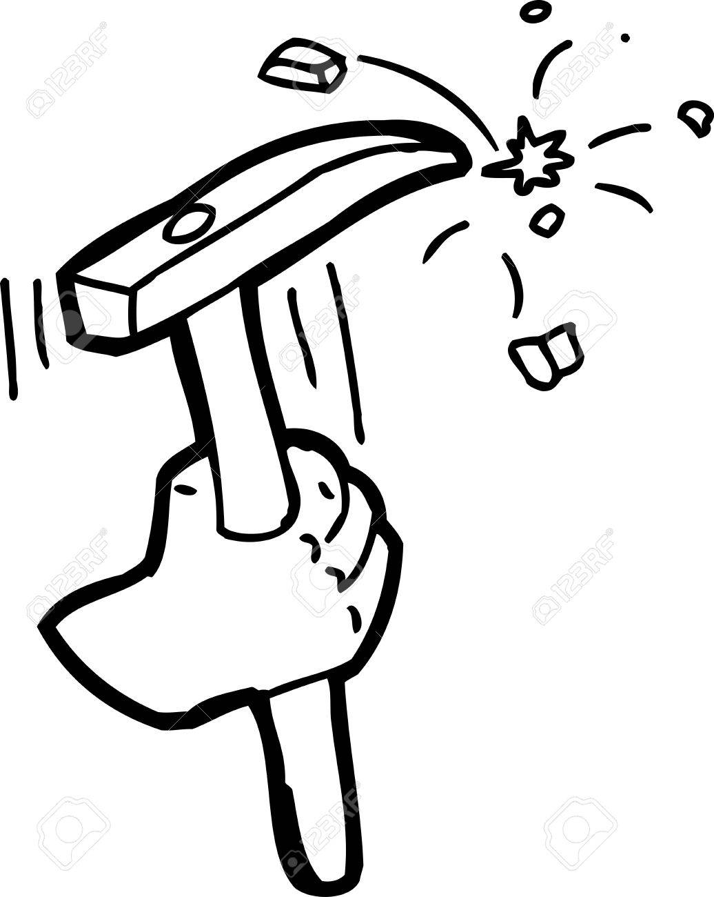 1036x1300 Hand Drawn Cartoon Outline Of Chisel Chipping Rock Royalty Free