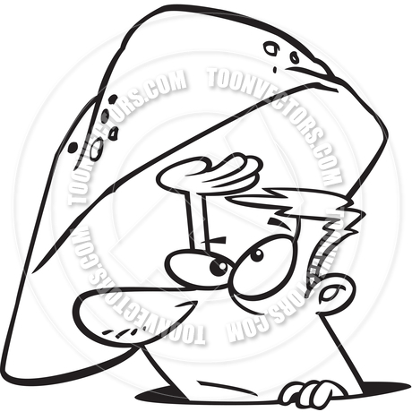460x460 Cartoon Man Under A Rock (Black And White Line Art) By Ron