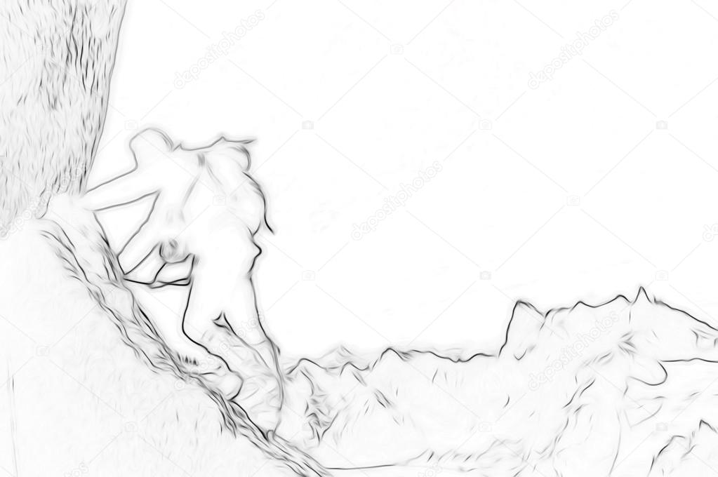 1023x680 Male Climber, Rock Climbing Sport. Stylized Silhouette With Outl