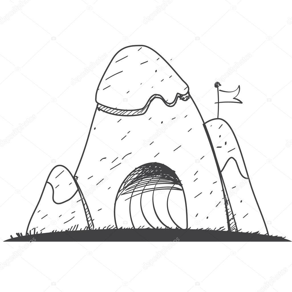 1024x1024 Mountain With Caves And Mineral Deposits. Rock Climbing Outline