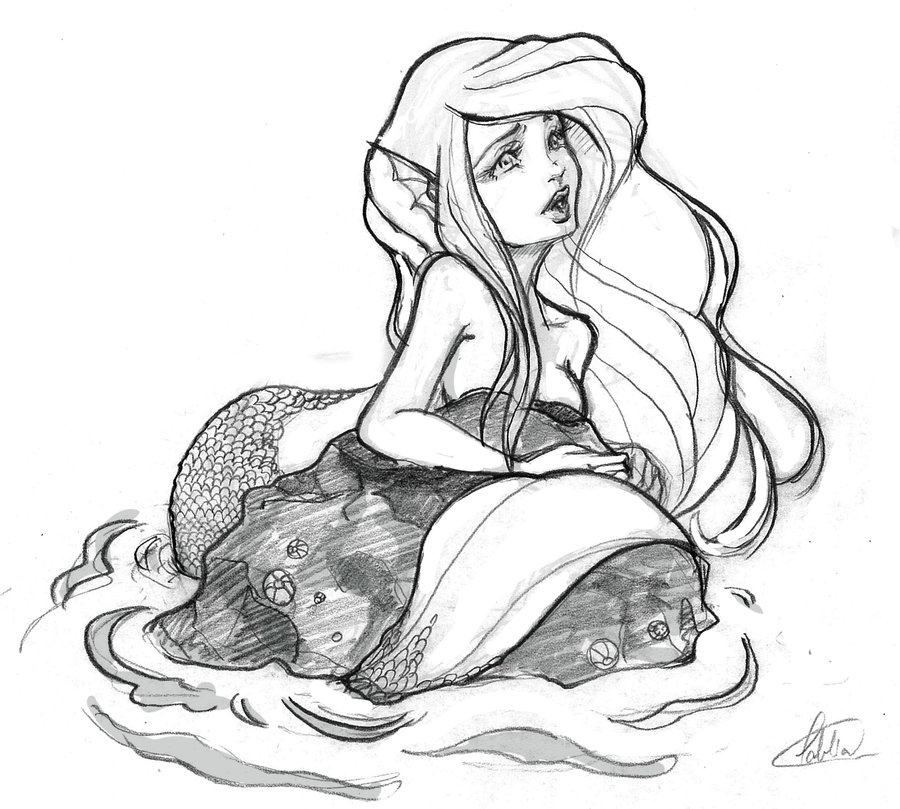 900x809 Sketch Mermaid Rock By Attitudechick