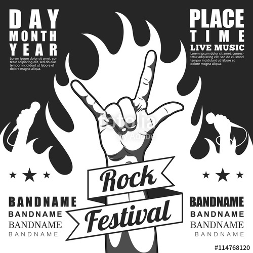 500x500 Black White Rock Festival Poster, With Rock N Roll Sign