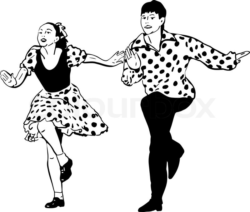 800x679 Black And White Vector Sketch Of A Guy With A Girl Dancing Rock