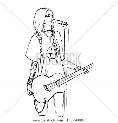 450x470 Rock Girl Guitar. Rock Star. Hand Vector Amp Photo Bigstock
