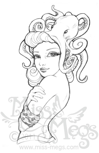420x650 Octopus Sketch Rockabilly Octopus