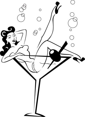 363x500 Rockabilly Pin Up Girl Wall Vinyl Decal Art Graphic Girl Martini