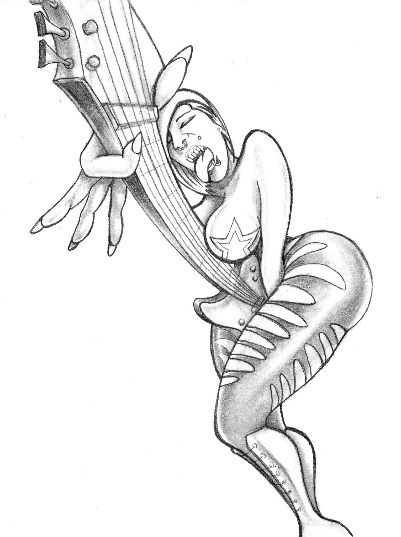 1528x2048 Pinup Guitar Rocker Chick By Neogzus