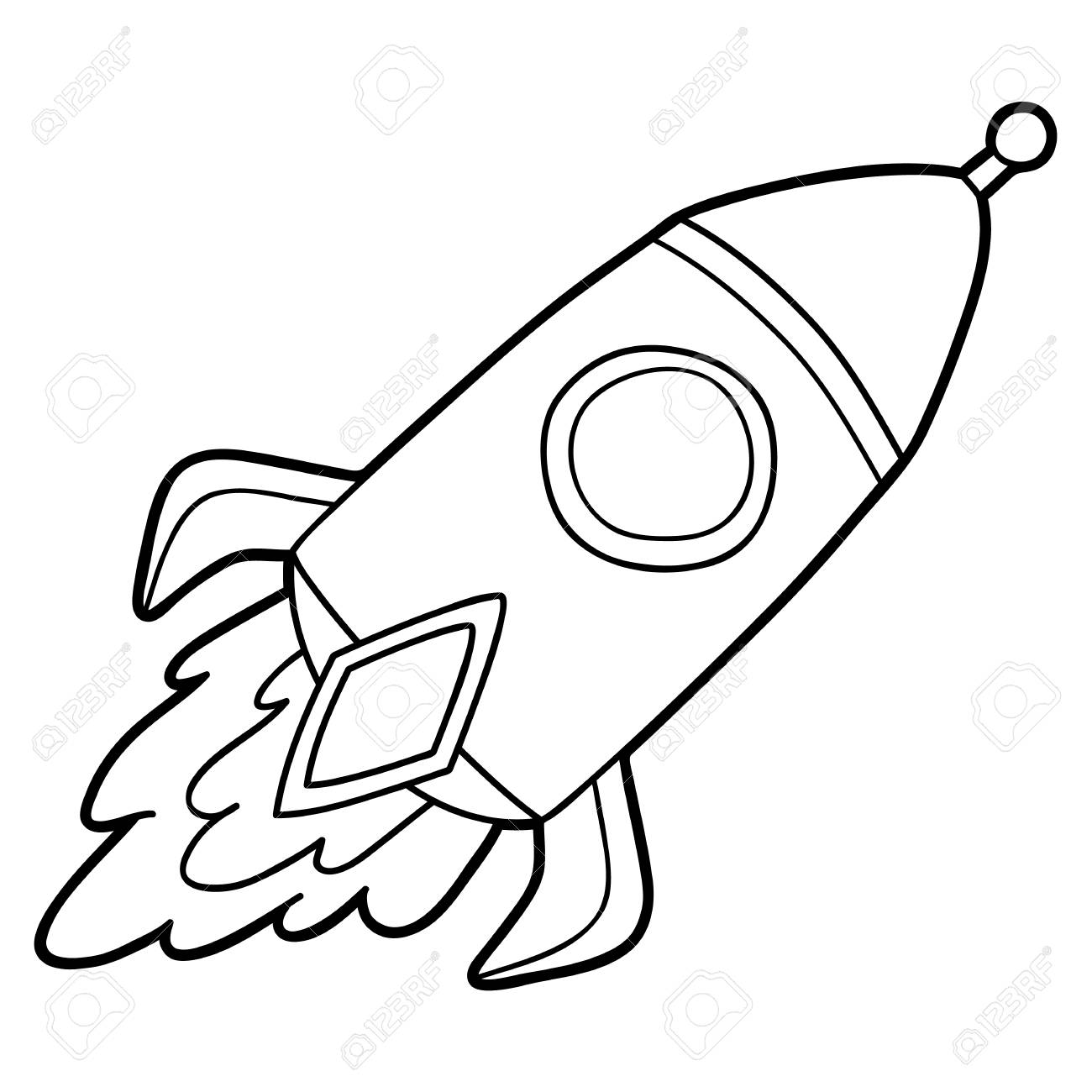 1300x1300 Cute Cartoon Rocket For Children, Coloring Page. Royalty Free