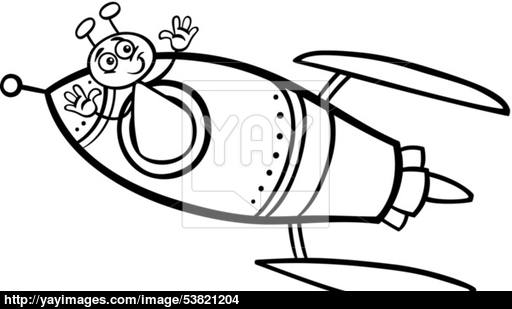 512x309 Alien In Rocket Cartoon Coloring Page Vector