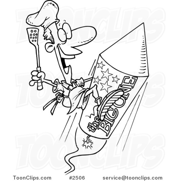 581x600 Cartoon Black And White Line Drawing Of A Cook On A Fourth Of July