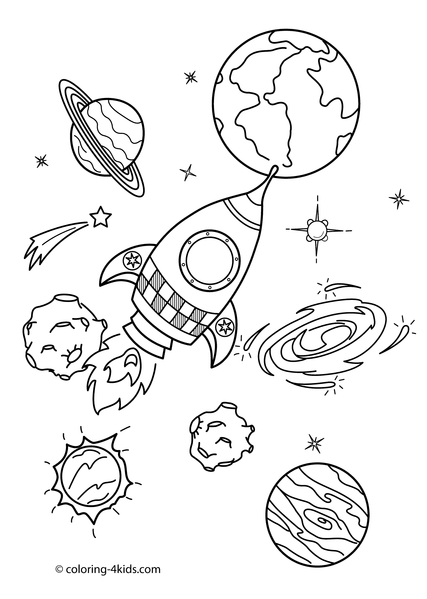 1483x2079 Space Coloring Pages For Kids With Rocket Printable Free On Rocket