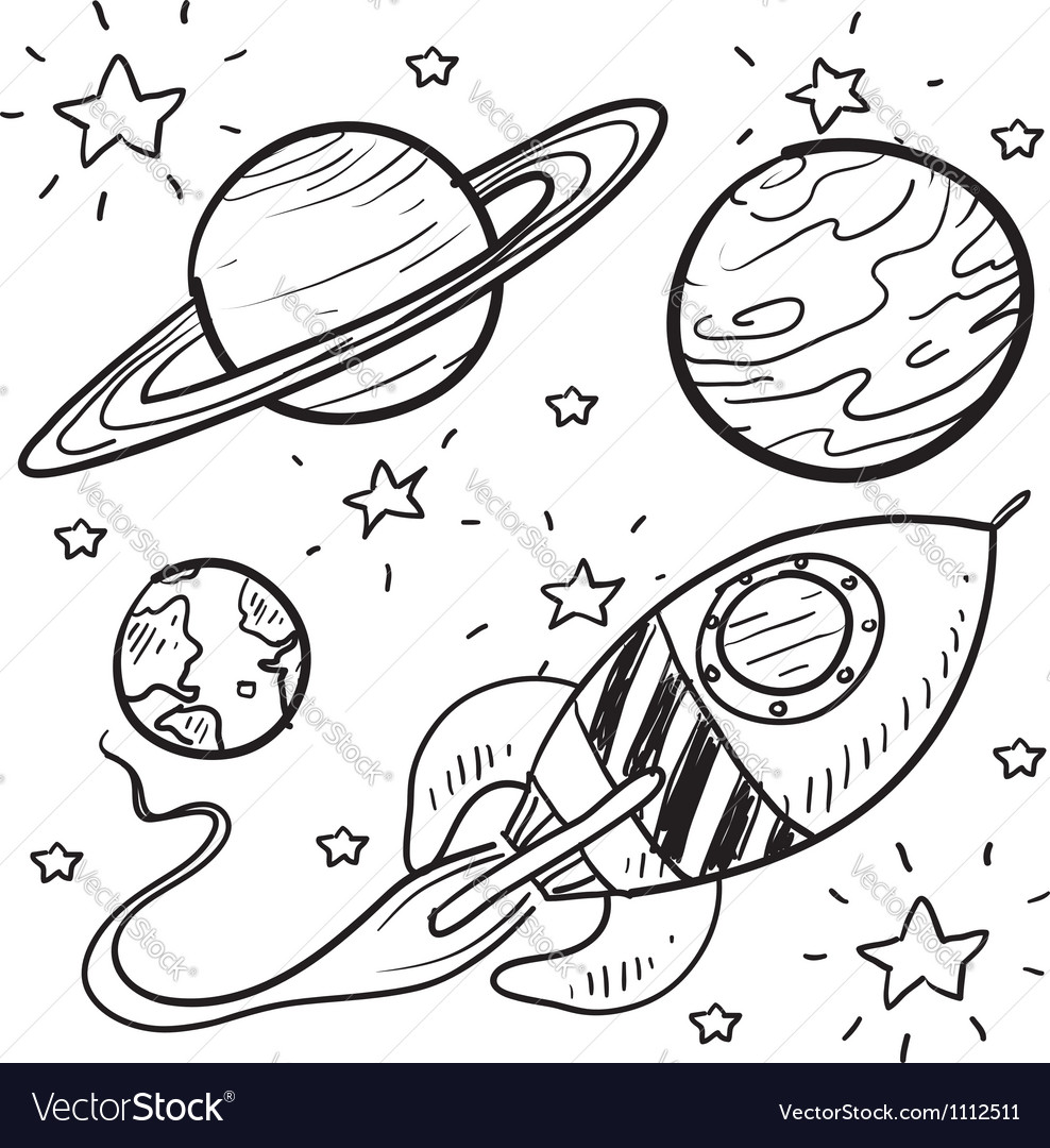 988x1080 Drawn Planets Rocket Ship