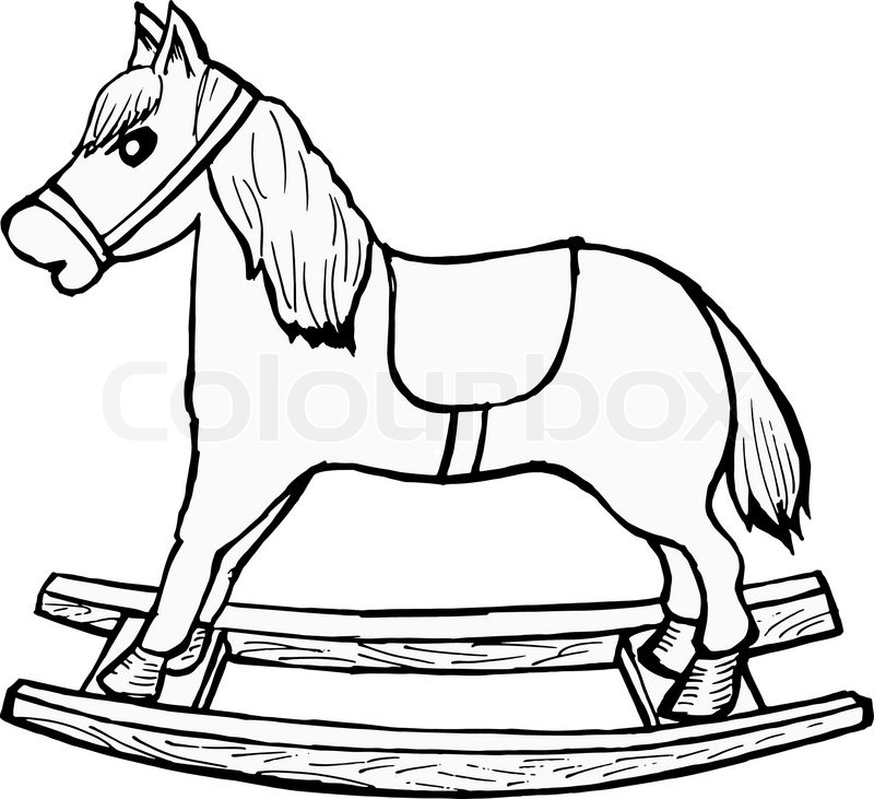 800x731 Hand Drawn, Cartoon, Vector Illustration Of Rocking Horse Stock