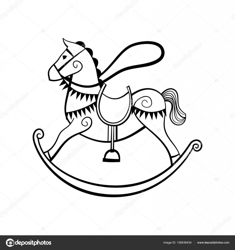963x1024 Rocking Horse Black And White Stock Vector Greeek