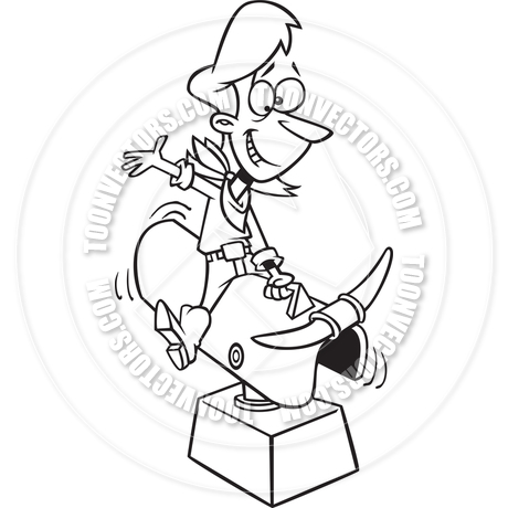 460x460 Cartoon Woman Riding A Mechanical Bull (Black And White Line Art