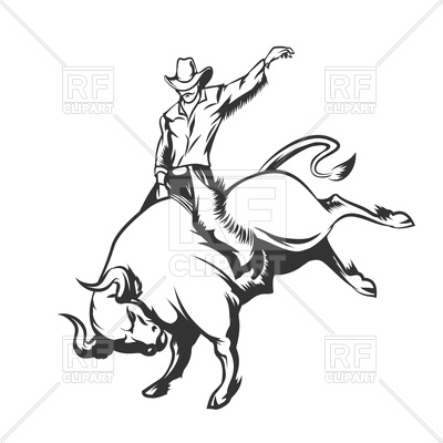 400x400 Rodeo Cowboy Riding Wild Bull Royalty Free Vector Clip Art Image
