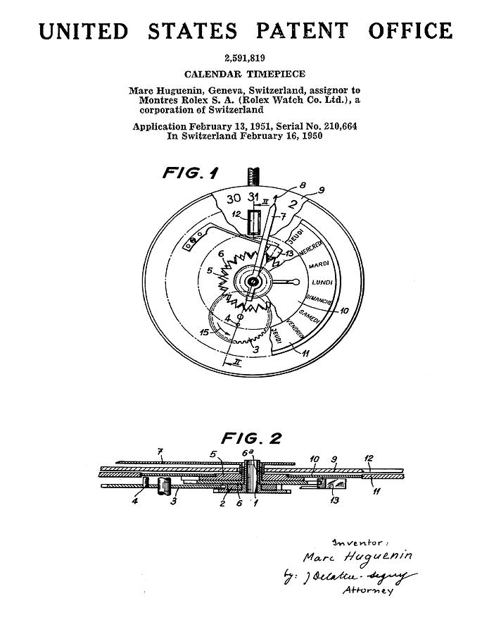 712x900 Rolex Watch Patent 1999 Drawing By Bill Cannon