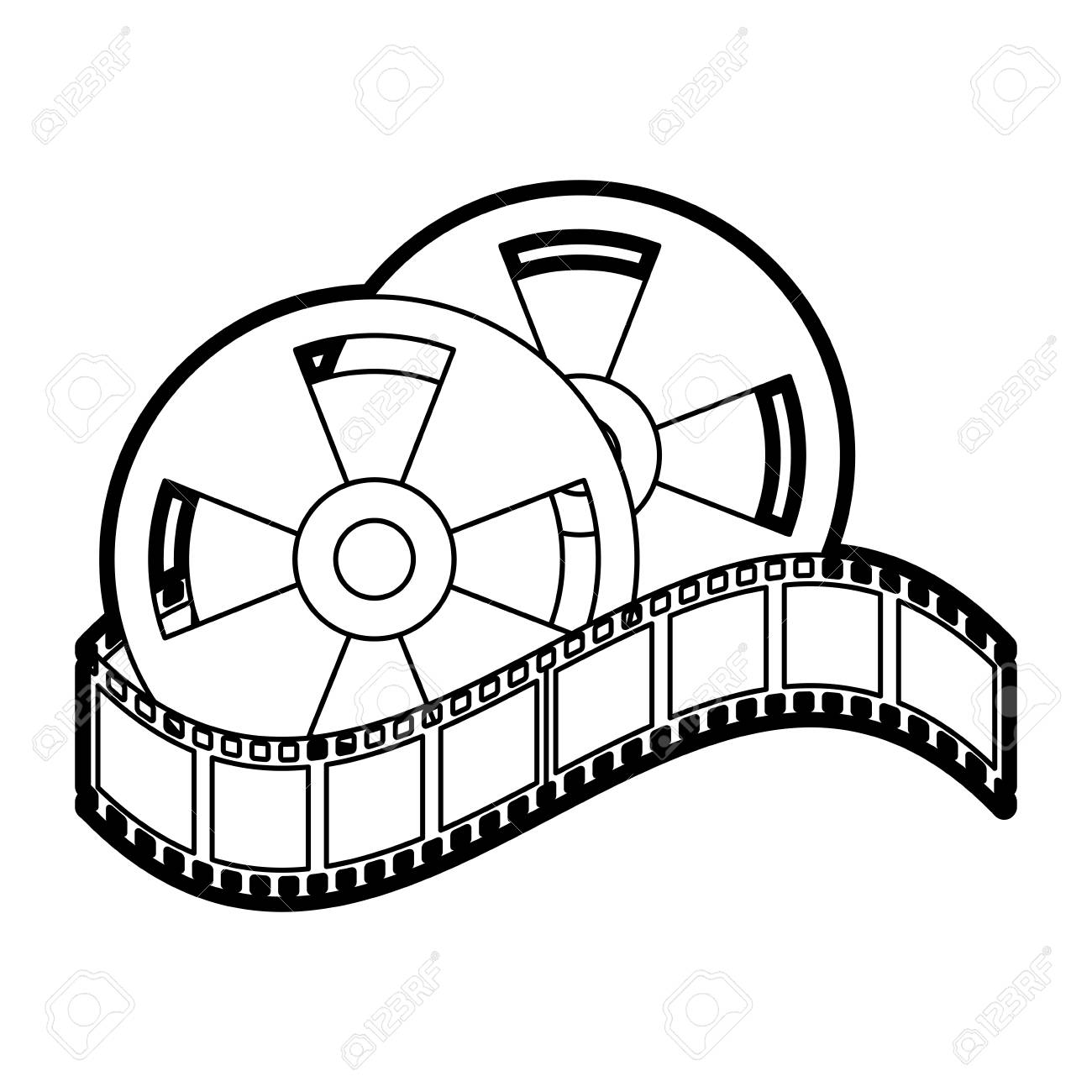 1300x1300 Flat Line Uncolored Film Roll And Strip Over White Background