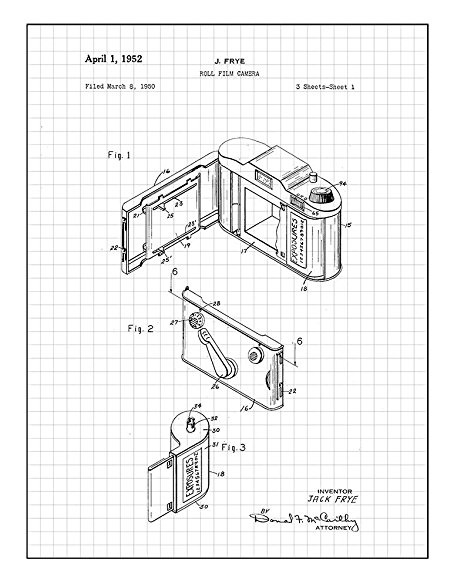 454x587 Roll Film Camera Patent Print Art Poster Black Grid