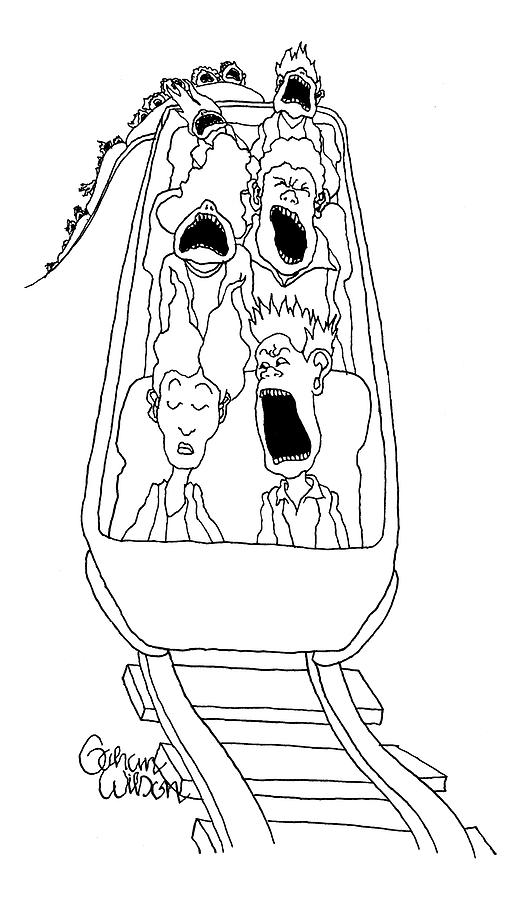 521x900 A Man In The Front Row Of A Moving Roller Coaster Drawing By Gahan