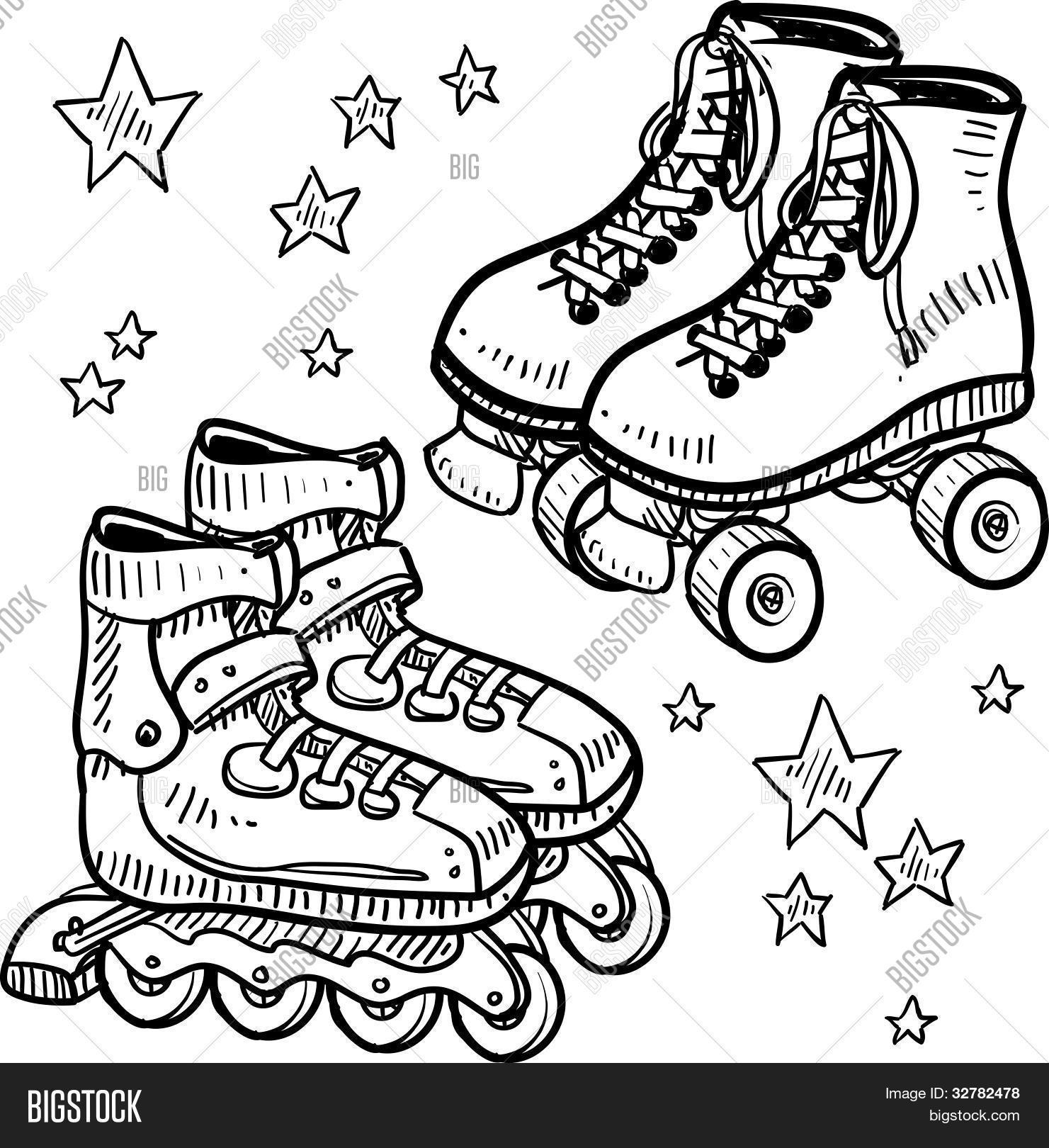 1481x1620 Roller Skate Rollerblade Sketch Vector Amp Photo Bigstock