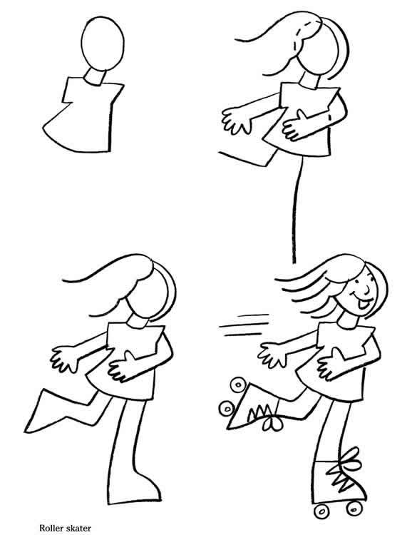 578x750 How To Draw People Skating People, Drawings