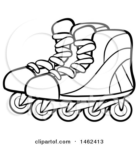 450x470 Clipart Of A Black And White Pair Of Roller Blades