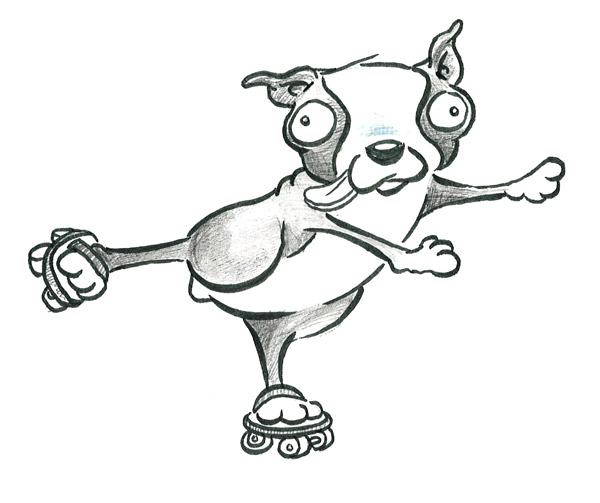 600x503 My Drawing Of A Rollerskating Boston Terrier Art In The Margins