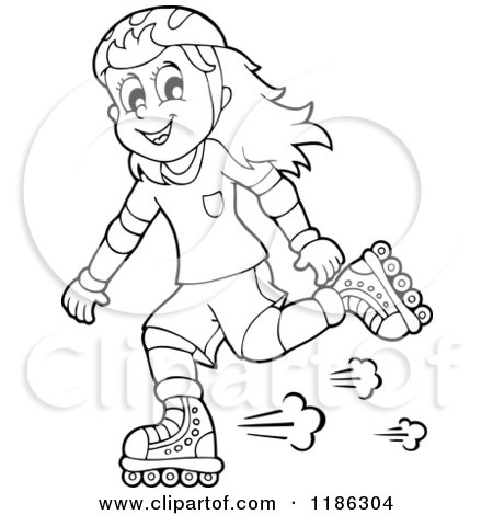 450x470 Cartoon Of A Happy Girl Roller Blading