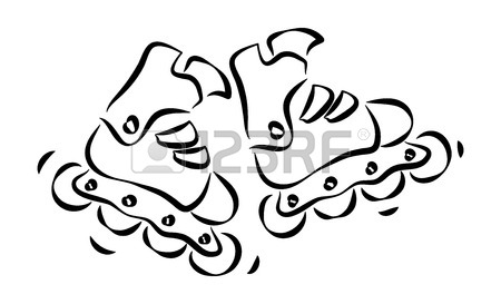 450x273 Roller Skates And Rollerblades Doodle Style Sketch. Royalty Free