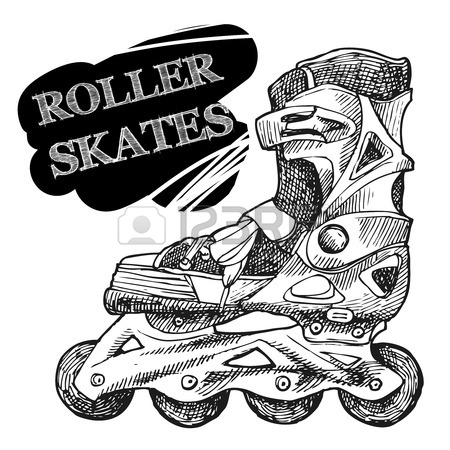 450x450 Roller Skates And Rollerblades Doodle Style Sketch. Royalty Free