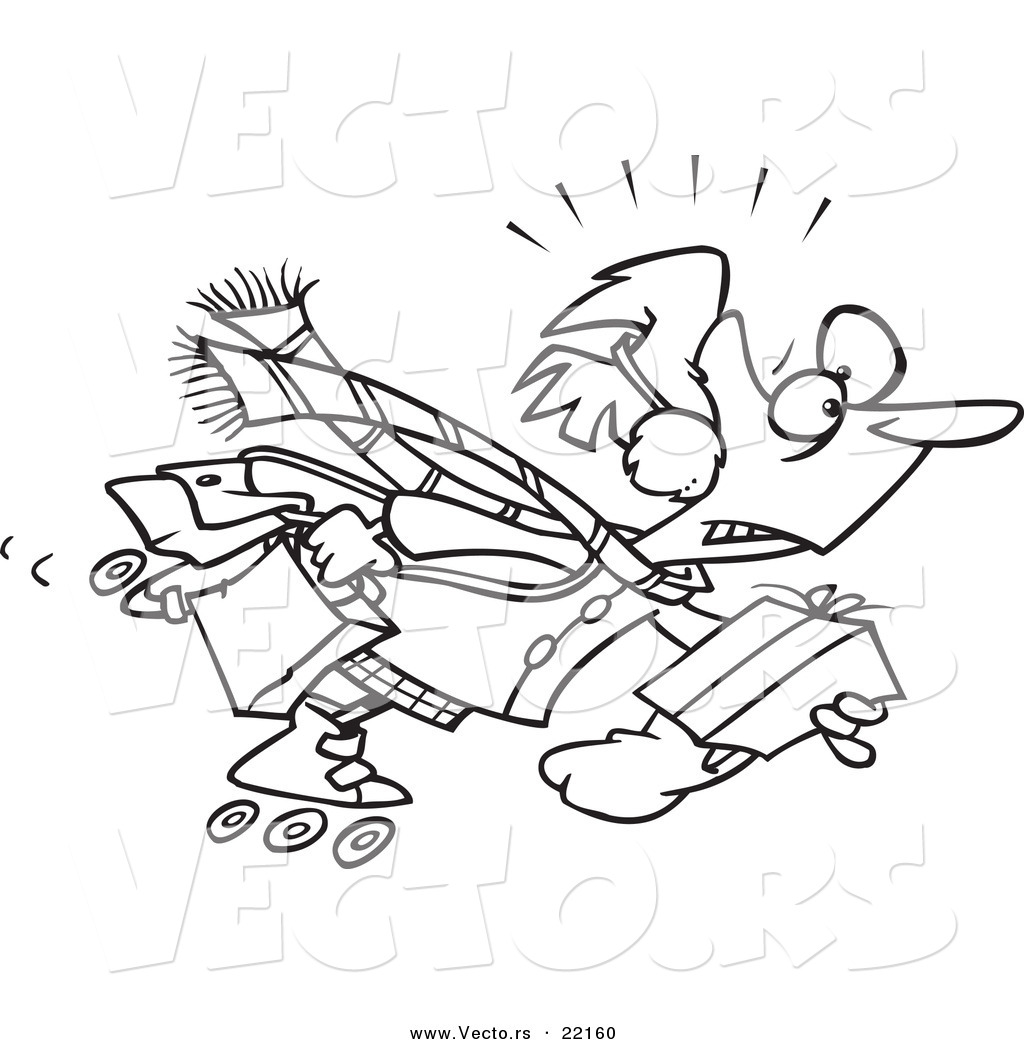 1024x1044 Vector Of A Cartoon Woman Power Shopping On Roller Blades
