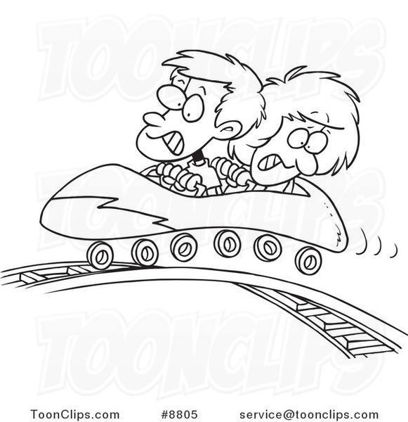 581x600 Cartoon Black And White Line Drawing Of A Boy And Girl On A Roller
